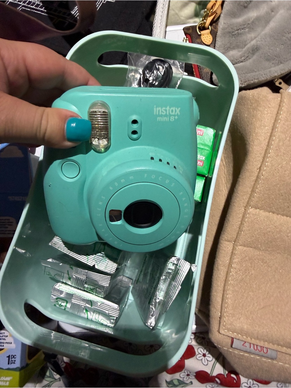 Instax Shearling Mini Instant Camera Case in Teal Accent